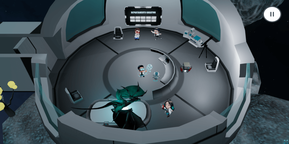 Laboratorio virtual del equipo creativo, donde se muestra un dragón simulando realidad virtual y las ilustraciones del equipo creativo