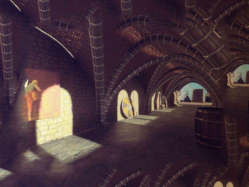 muestra de videojuego mostrando un museo virtual en la época medieval